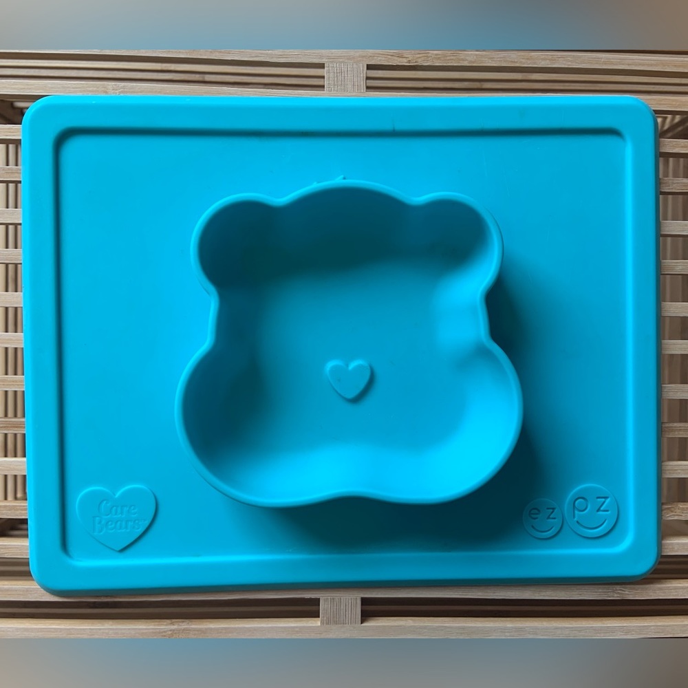 EZPZ Care Bear Mat in Shape bear, color blue, perfect for infants and toddlers.